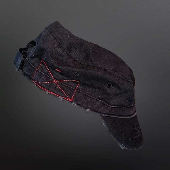 Black Distressed Adjustable Back Cadet Cap Hat O/S - Picture 6 of 6